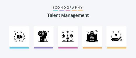 Talent Management Glyph 5 Icon Pack Including video. degree. human. traning. talent. Creative Icons Design vector