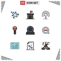 Group of 9 Filledline Flat Colors Signs and Symbols for sound microphone data mic retrieval Editable Vector Design Elements