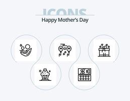 Happy Mothers Day Line Icon Pack 5 Icon Design. nature. buttercup. love. flower. cupcake vector