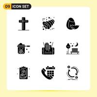 Universal Icon Symbols Group of 9 Modern Solid Glyphs of cell stewpot egg restaurant pan Editable Vector Design Elements