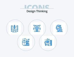 Design Thinking Blue Icon Pack 5 Icon Design. solution. bulb. brush. design. comuter vector