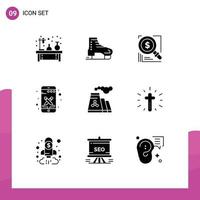 Pictogram Set of 9 Simple Solid Glyphs of smart phone design ice skates solution magnifer Editable Vector Design Elements