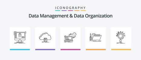 paquete de iconos de línea 5 de gestión y organización de datos que incluye análisis. datos. mover. supervisión. arquitectura. diseño de iconos creativos vector