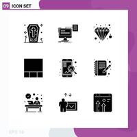 9 Universal Solid Glyphs Set for Web and Mobile Applications mobile layout document grid finance Editable Vector Design Elements