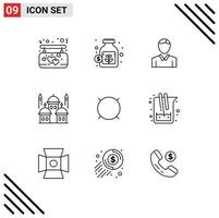 Modern Set of 9 Outlines and symbols such as generic money moon account islam mosque Editable Vector Design Elements