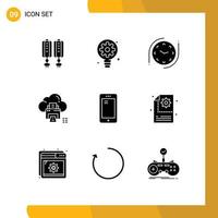 Stock Vector Icon Pack of 9 Line Signs and Symbols for smart phone device clock printer data Editable Vector Design Elements