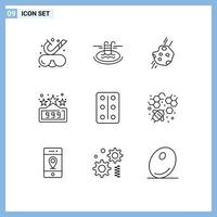 Mobile Interface Outline Set of 9 Pictograms of remedy game asteroid fun comet Editable Vector Design Elements