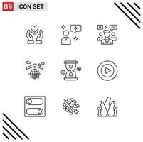 9 User Interface Outline Pack of modern Signs and Symbols of glass home user globe group Editable Vector Design Elements