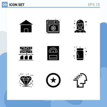 paquete de glifos sólidos de 9 símbolos universales de datos de configuración de gestión del calentador desarrollador web elementos de diseño vectorial editables vector