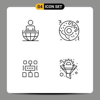 Editable Vector Line Pack of 4 Simple Filledline Flat Colors of global process user modern food cog Editable Vector Design Elements