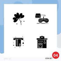 Group of 4 Modern Solid Glyphs Set for anemone atm spring flower gaming money Editable Vector Design Elements