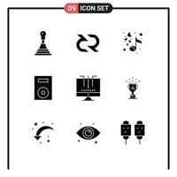 Pictogram Set of 9 Simple Solid Glyphs of connections technology love products devices Editable Vector Design Elements