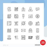 Pack of 25 Modern Lines Signs and Symbols for Web Print Media such as chat complete settings check laboratory Editable Vector Design Elements