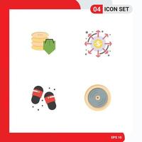 Modern Set of 4 Flat Icons Pictograph of shield beach secure finance footwear Editable Vector Design Elements