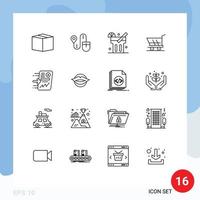 16 Universal Outlines Set for Web and Mobile Applications progress send drink file shopping Editable Vector Design Elements