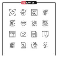 Set of 16 Vector Outlines on Grid for smart idea in strategy business Editable Vector Design Elements