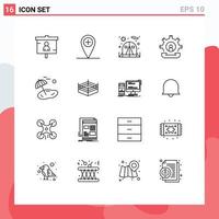 Universal Icon Symbols Group of 16 Modern Outlines of palm process camping phone contact Editable Vector Design Elements