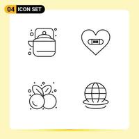 4 User Interface Line Pack of modern Signs and Symbols of camping like tea plaster food Editable Vector Design Elements