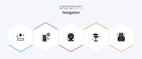 Navigation 25 Glyph icon pack including location. left right. bar location. board. direction vector