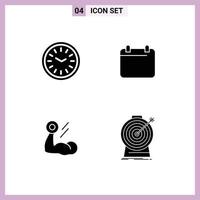 Universal Solid Glyph Signs Symbols of clock biceps time day growth Editable Vector Design Elements