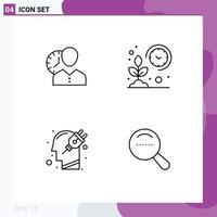 Line Pack of 4 Universal Symbols of clock farmer personal timing grow Editable Vector Design Elements