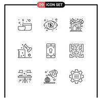 9 Thematic Vector Outlines and Editable Symbols of mobile application application interior scientific research science lab Editable Vector Design Elements