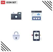 4 User Interface Flat Icon Pack of modern Signs and Symbols of antique camera lock retro camera internet password Editable Vector Design Elements