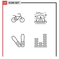 Pack of 4 creative Filledline Flat Colors of bicycle equalizer camping mechanic sound Editable Vector Design Elements