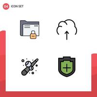 paquete de 4 colores planos creativos de línea de llenado de datos de protección de almacenamiento de datos divertidos elementos de diseño de vectores editables