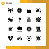 Stock Vector Icon Pack of 16 Line Signs and Symbols for heart fire power technology camera Editable Vector Design Elements