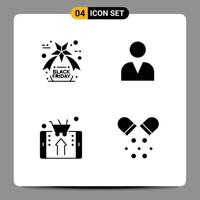 Editable Vector Line Pack of 4 Simple Solid Glyphs of black friday shopping administrator mobile health Editable Vector Design Elements