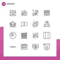 Universal Icon Symbols Group of 16 Modern Outlines of home video player music video display Editable Vector Design Elements