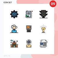 paquete de 9 modernos signos y símbolos de colores planos de línea rellena para medios de impresión web, como cajeros automáticos bancarios de cajeros automáticos externos, elementos de diseño de vectores editables