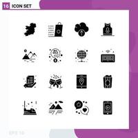 Universal Icon Symbols Group of 16 Modern Solid Glyphs of mountain garments cloud clothing shirt Editable Vector Design Elements