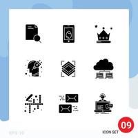 9 Universal Solid Glyphs Set for Web and Mobile Applications layers plug achievement mind head Editable Vector Design Elements