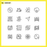 User Interface Pack of 16 Basic Outlines of user task mic lock cloud Editable Vector Design Elements