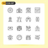 Set of 16 Modern UI Icons Symbols Signs for security camera aperture tuning controls Editable Vector Design Elements