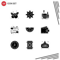 Modern Set of 9 Solid Glyphs and symbols such as lemon gossip finance direct buzz Editable Vector Design Elements