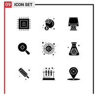 Solid Glyph Pack of 9 Universal Symbols of target aim dvd plus expanded Editable Vector Design Elements