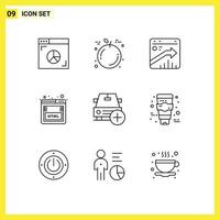 Stock Vector Icon Pack of 9 Line Signs and Symbols for car marketing browser seo coding Editable Vector Design Elements