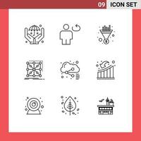 Modern Set of 9 Outlines and symbols such as cloud cluster filter app data Editable Vector Design Elements