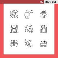 Modern Set of 9 Outlines and symbols such as cloud cluster filter app data Editable Vector Design Elements