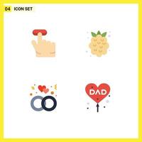 Modern Set of 4 Flat Icons and symbols such as click ring food strawberry balloon Editable Vector Design Elements