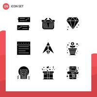 Pack of 9 creative Solid Glyphs of crypto dubaicoin shopping website tabs Editable Vector Design Elements