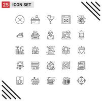 Set of 25 Modern UI Icons Symbols Signs for mobile education glass website message Editable Vector Design Elements