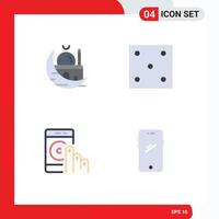 Modern Set of 4 Flat Icons Pictograph of crescent click mosque game help Editable Vector Design Elements