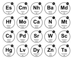 diseño de paquete de iconos de 20 tablas preiodicas de los elementos vector