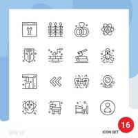 Outline Pack of 16 Universal Symbols of power person love human development Editable Vector Design Elements