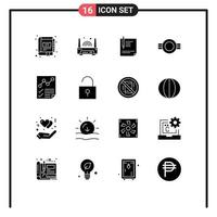 Set of 16 Vector Solid Glyphs on Grid for insignia signing technology sign page Editable Vector Design Elements