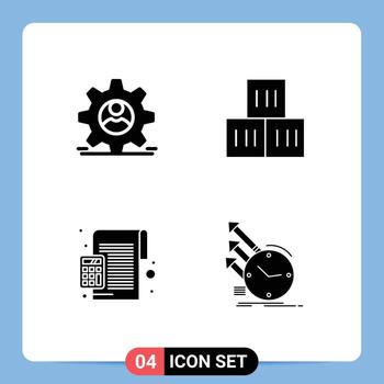 interfaz móvil conjunto de glifos sólidos de 4 pictogramas de dper calcular hombre calculadora logística elementos de diseño vectorial editables vector